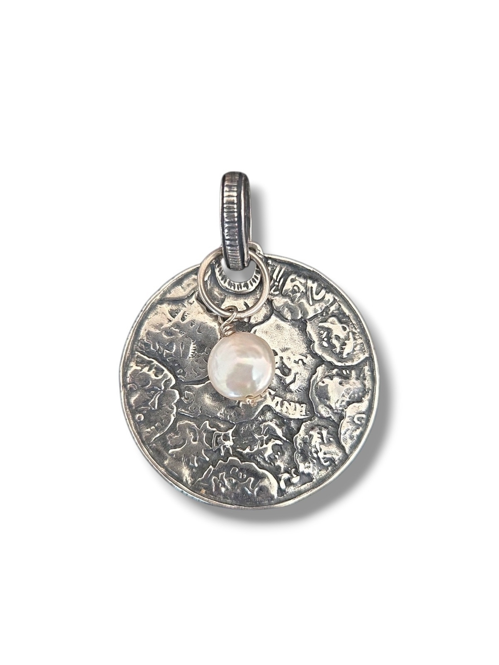 Silpada S1955 Silver Textured Disc Pendant with White Pearl